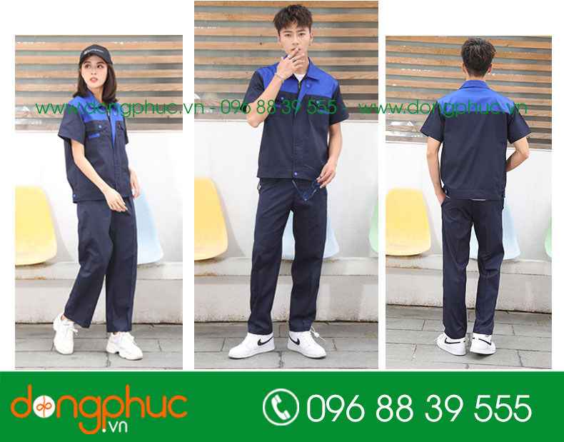 Mẫu bảo hộ màu tím than phối xanh bích cộc tay